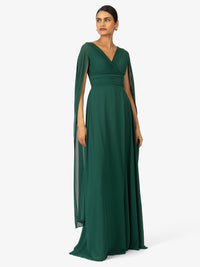 KRAIMOD Abendkleid mit Capeärmel | dunkelgrün