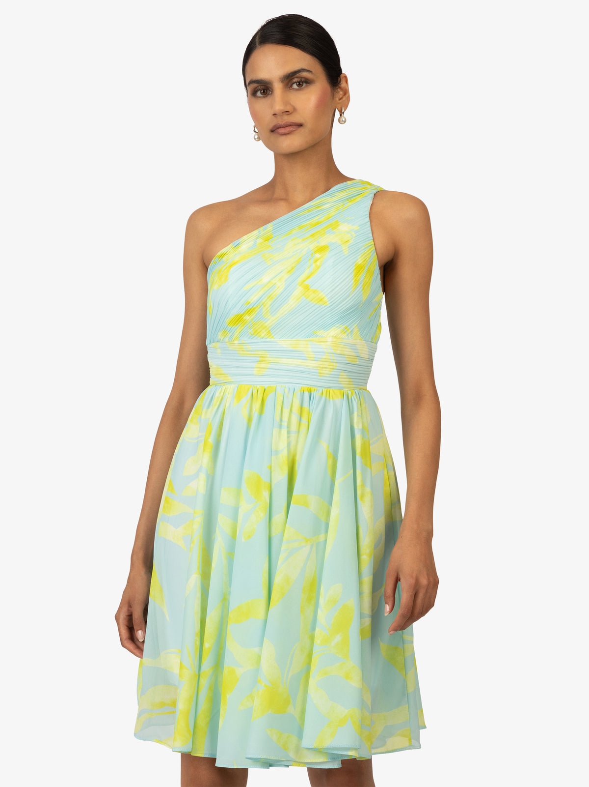 KRAIMOD Cocktailkleid mit Blumendruck | grün-gelb