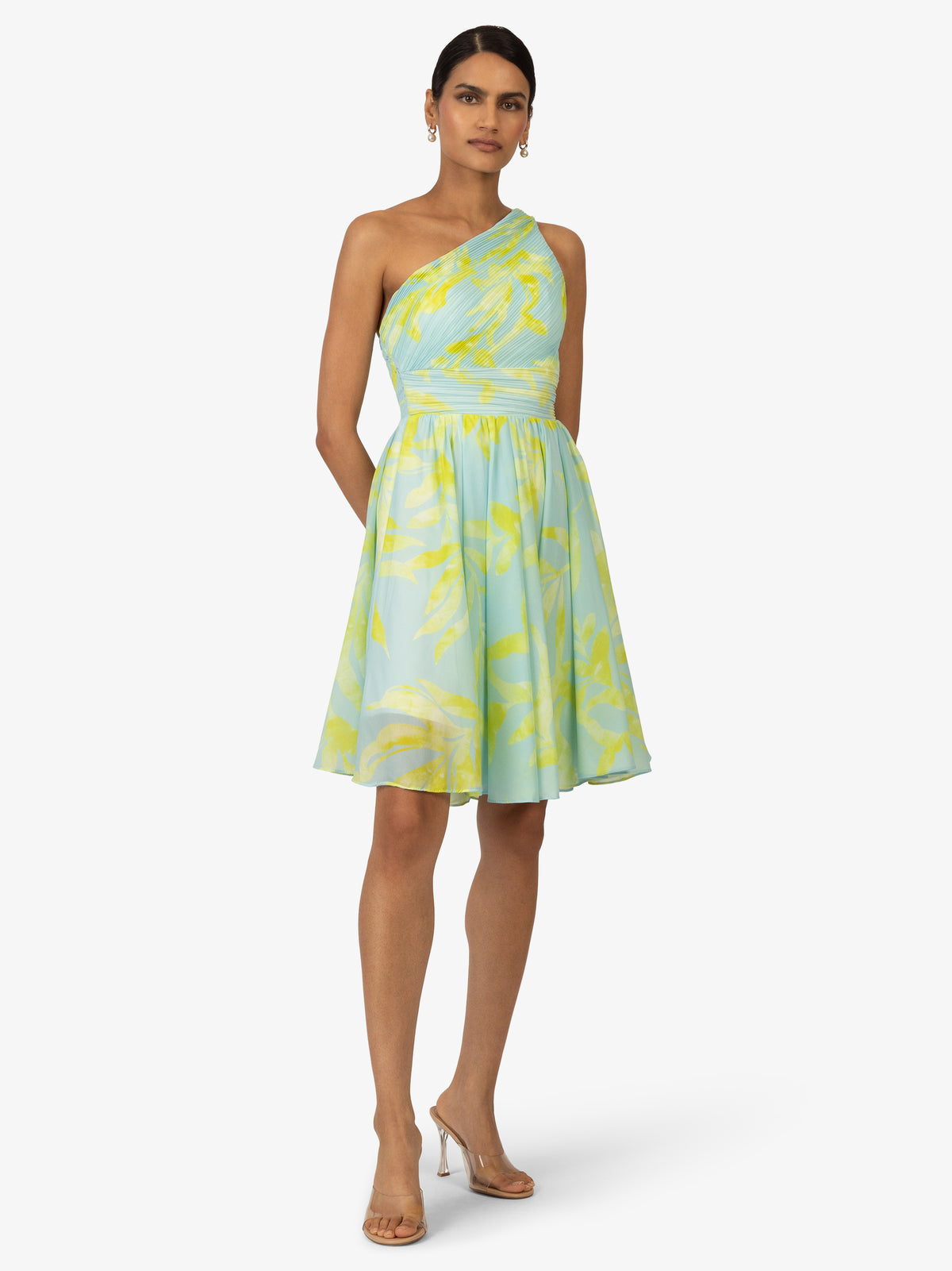 KRAIMOD Cocktailkleid mit Blumendruck | grün-gelb