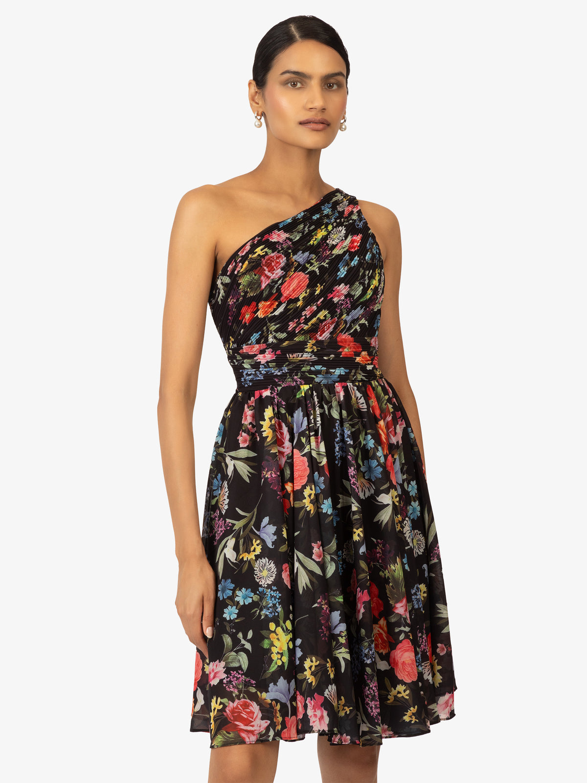 KRAIMOD Cocktailkleid mit Blumendruck | schwarz-rot-blau