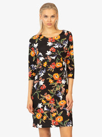 KRAIMOD Kleid in Elegantem Design | schwarz-orange-grün