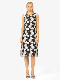 KRAIMOD Cocktailkleid mit Rosenprint & Spitzenkante | schwarz-weiß