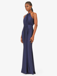 KRAIMOD Abendkleid mit Drapierung und Rückenausschnitt | navy