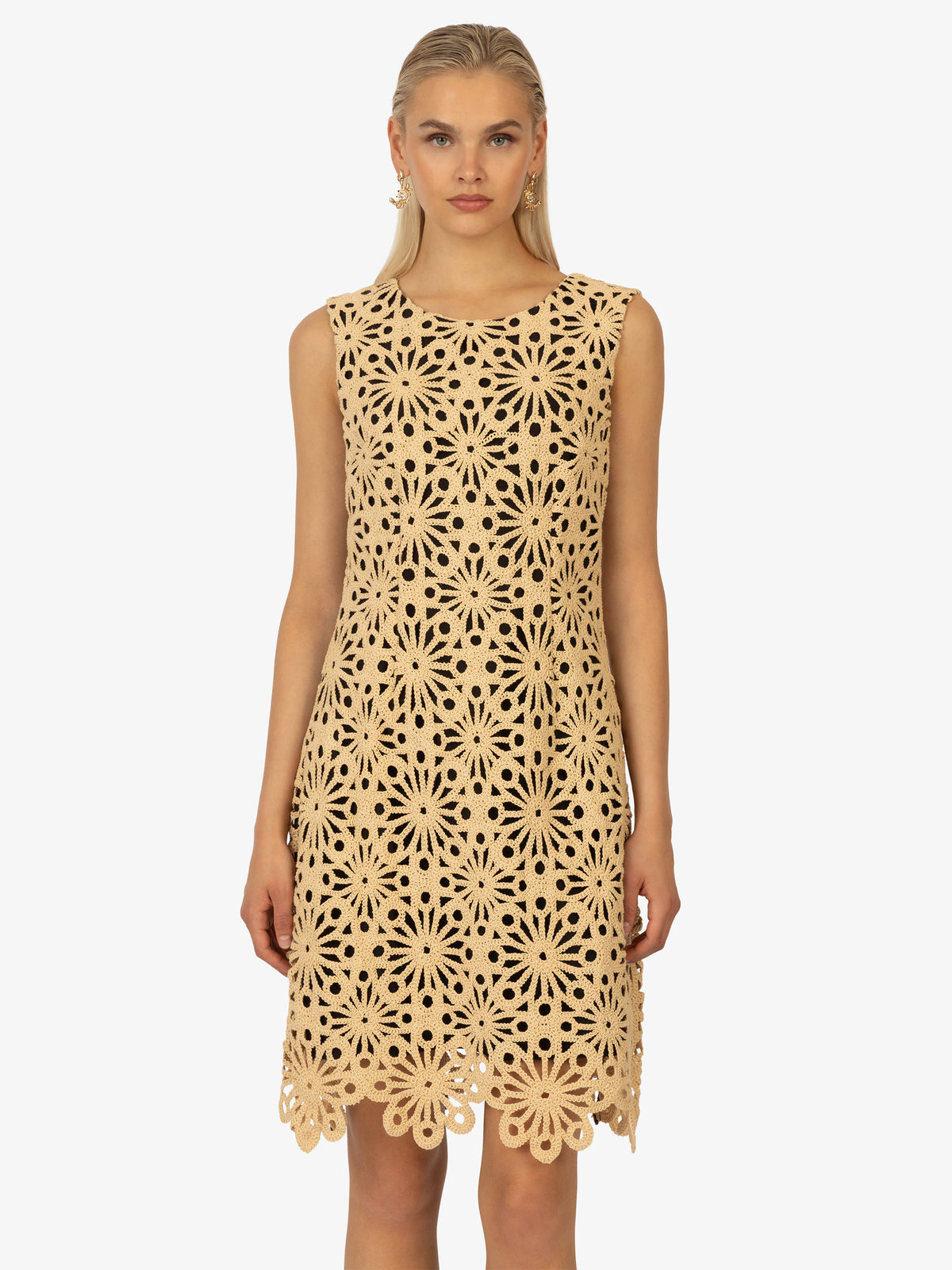 KRAIMOD Cocktailkleid mit großflächigem Blumenmuster | beige-schwarz
