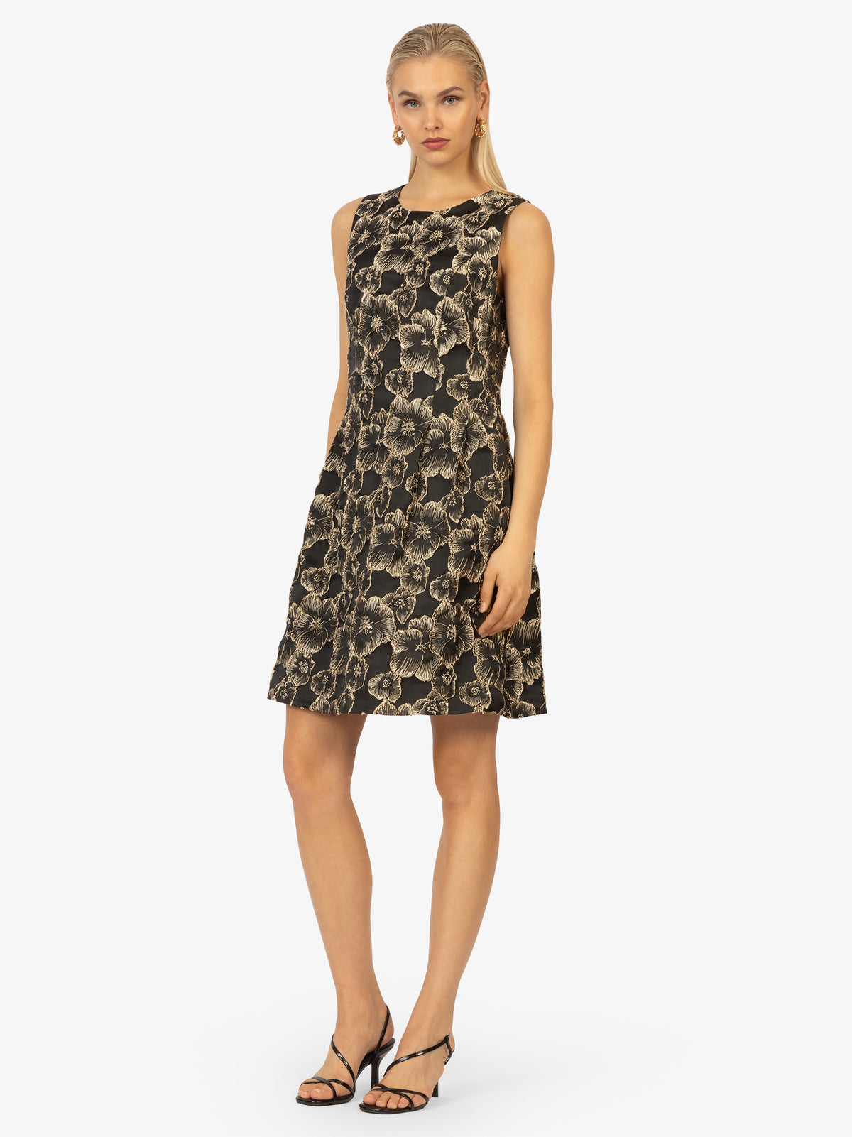 KRAIMOD Cocktailkleid mit floralem Glanzmuster | schwarz-gold