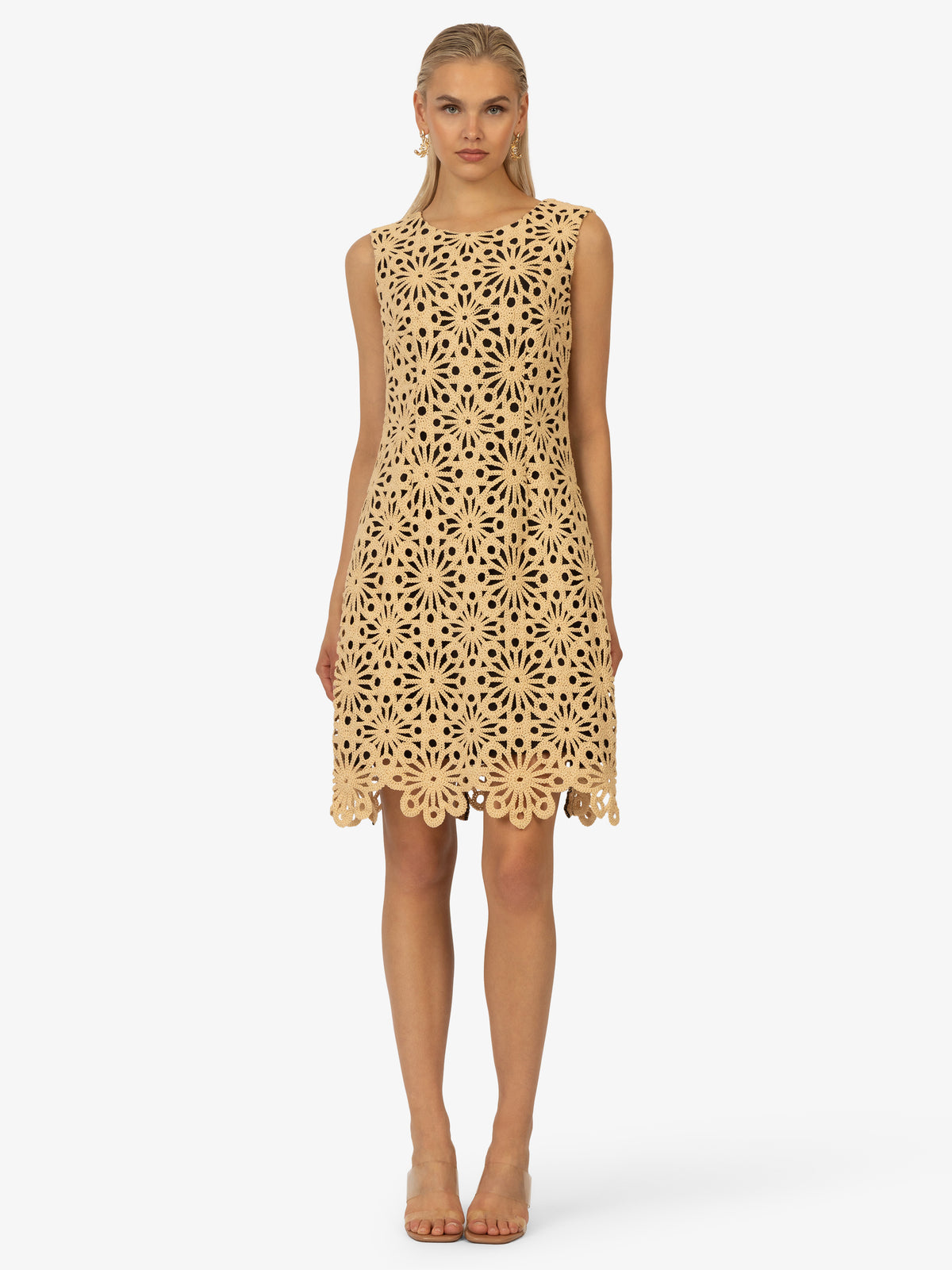 KRAIMOD Cocktailkleid mit großflächigem Blumenmuster | beige-schwarz