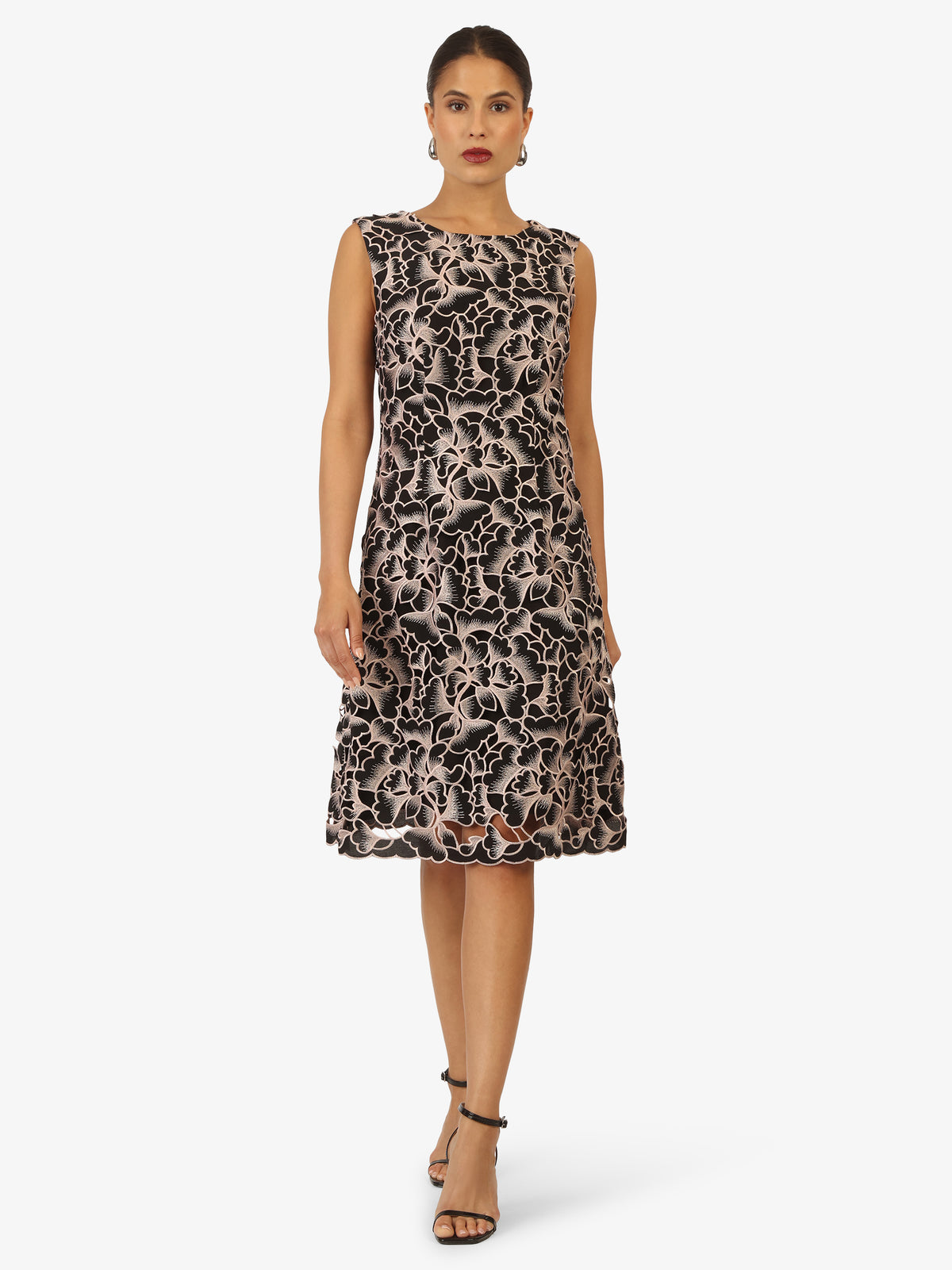 KRAIMOD Cocktailkleid mit floraler Spitze und Rundhals | schwarz-pink