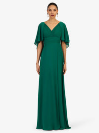 KRAIMOD Abendkleid mit Flügelärmeln & Falten-Top | dunkelgrün