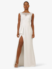 KRAIMOD Abendkleid mit floraler Spitze und Beinschlitz | weiss