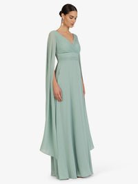 KRAIMOD Abendkleid mit fließenden Cape-Ärmeln | hellgrün