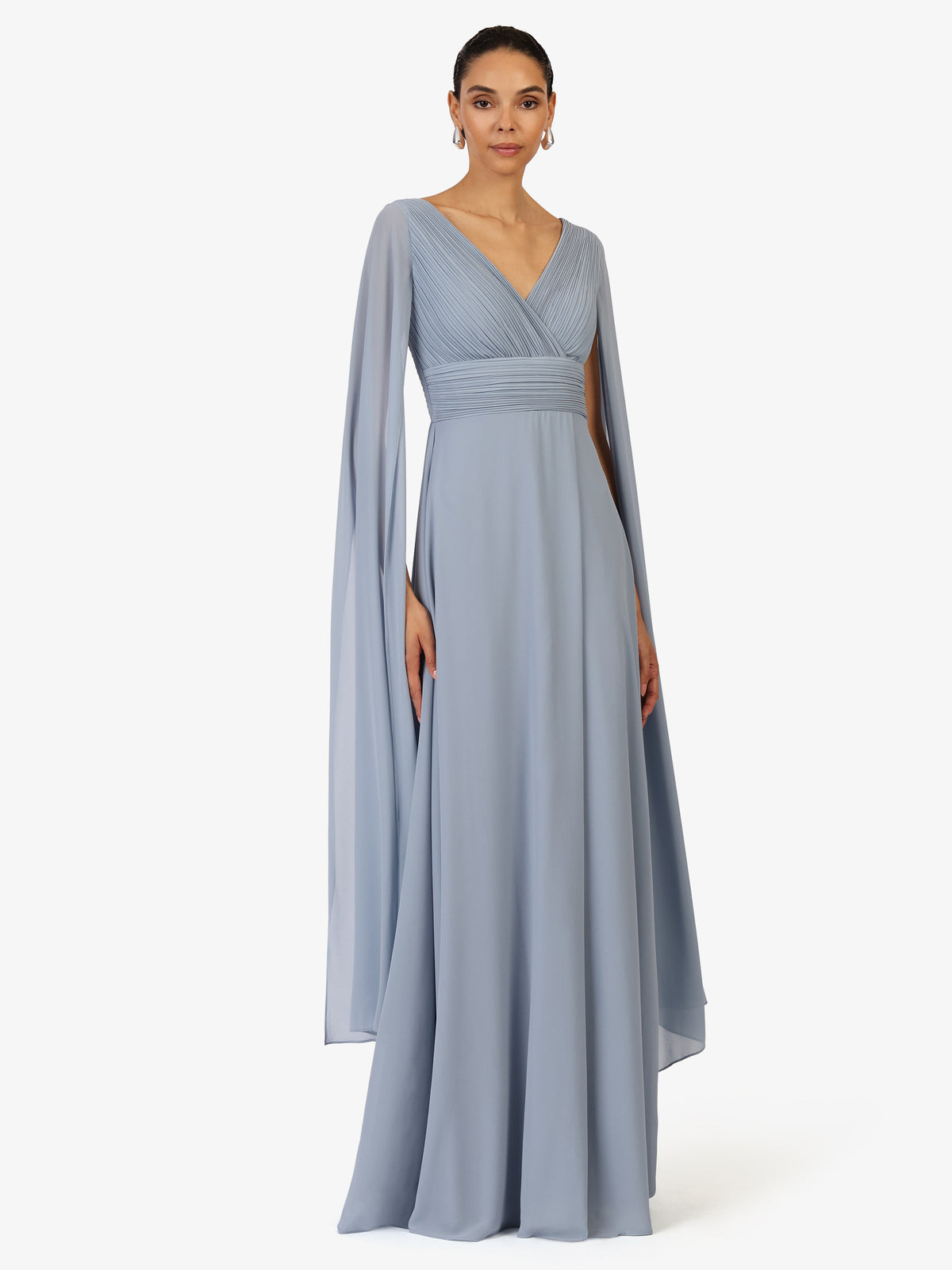 KRAIMOD Abendkleid mit fließenden Cape-Ärmeln | dusty blue