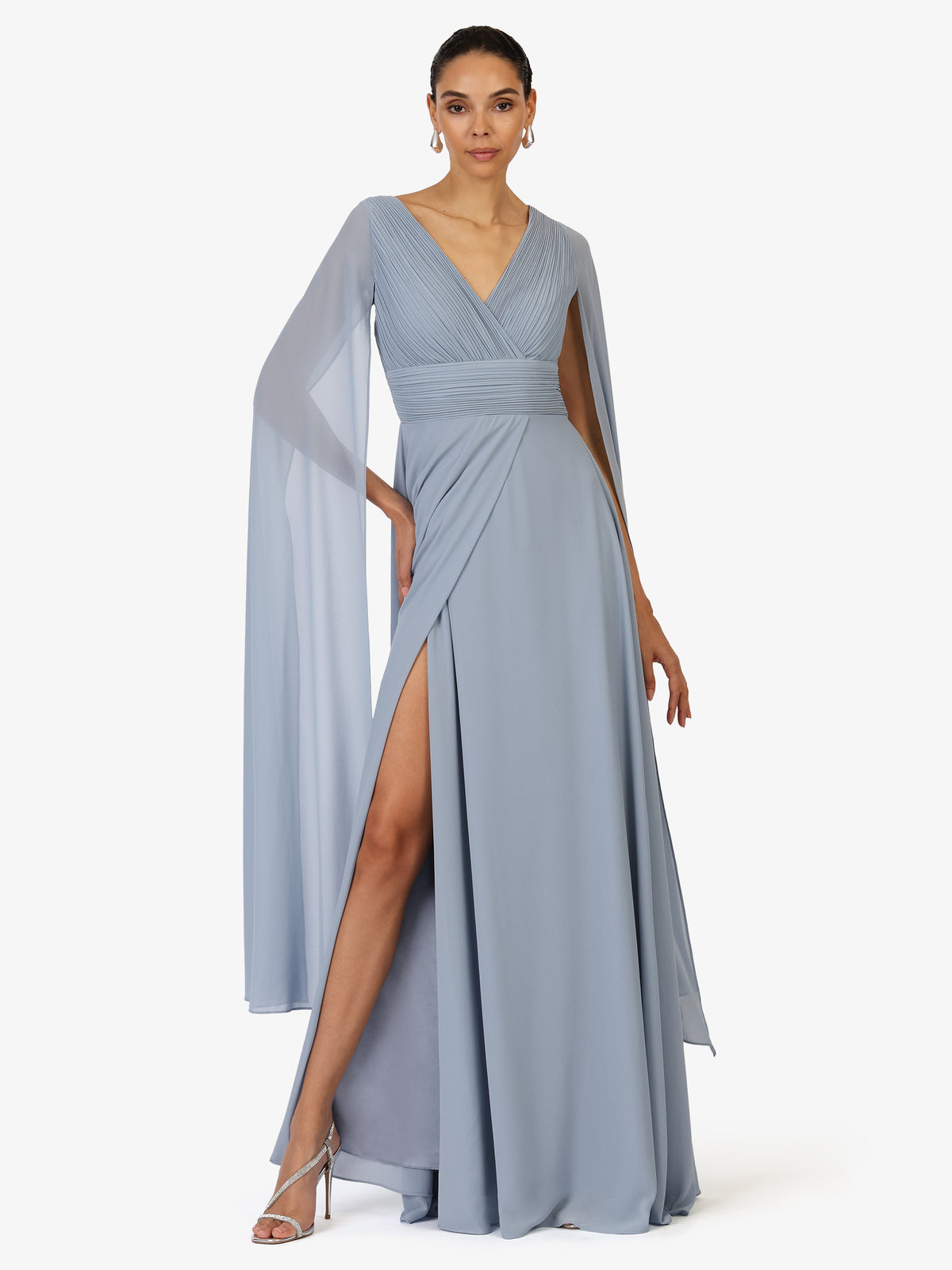 KRAIMOD Abendkleid mit fließenden Cape-Ärmeln | dusty blue