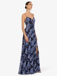 KRAIMOD Abendkleid mit Spaghettiträgern und Schlitz | dunkelblau-hellblau