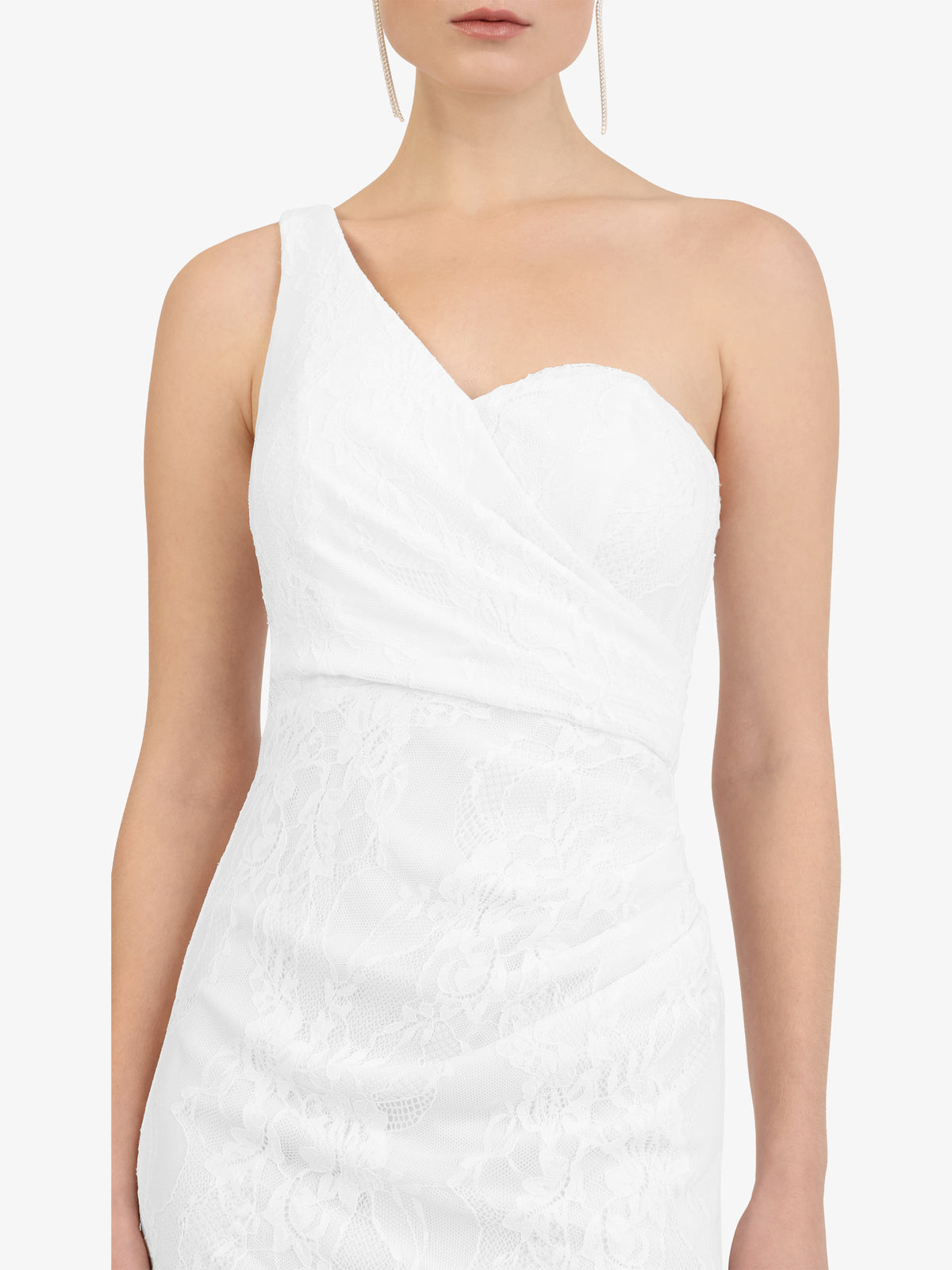 KRAIMOD One-Shoulder-Maxikleid in Spitzenoptik | weiss