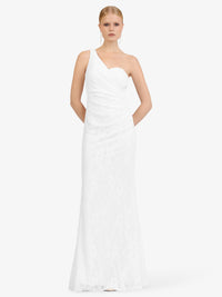 KRAIMOD One-Shoulder-Maxikleid in Spitzenoptik | weiss