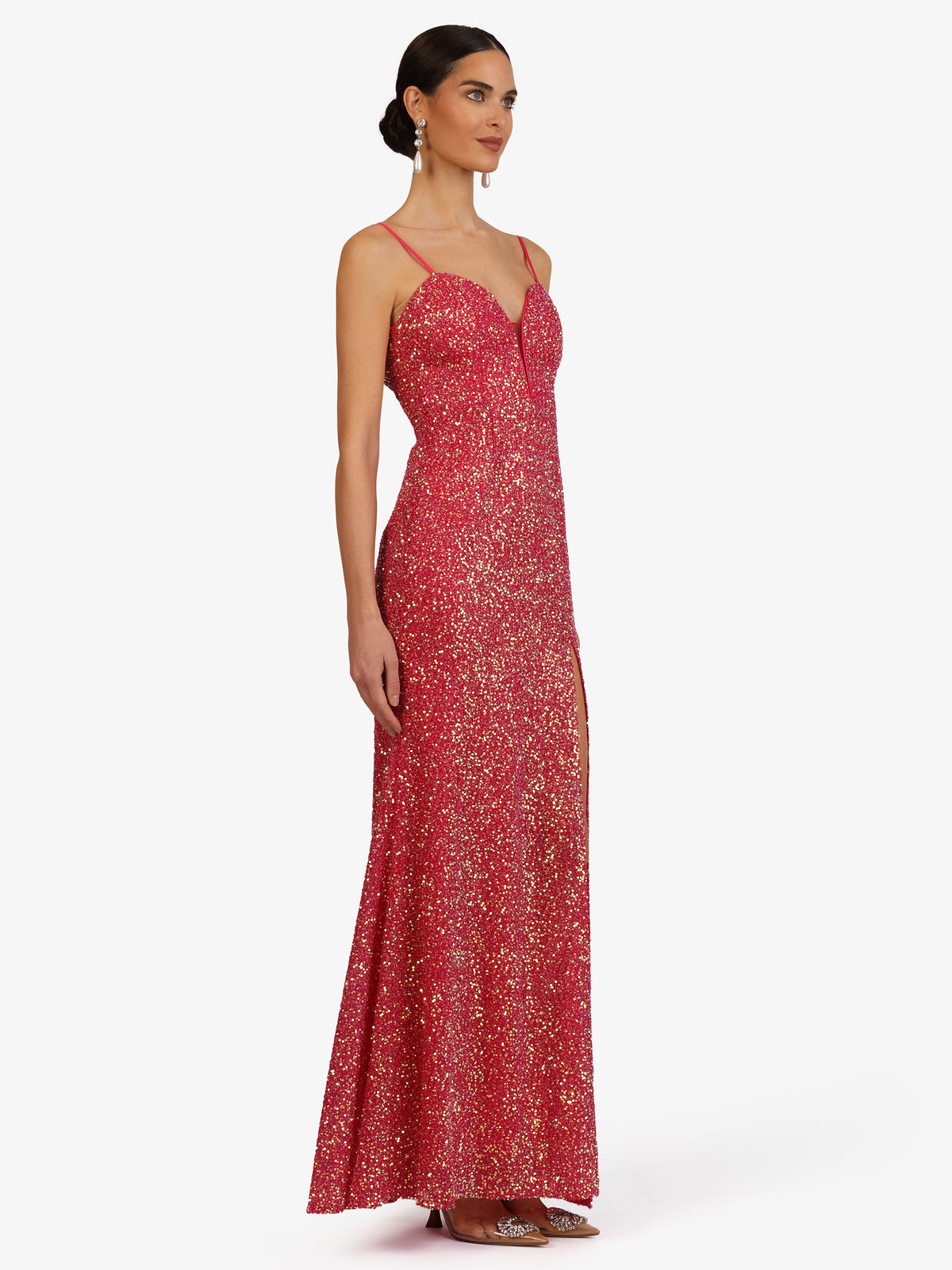 KRAIMOD Abendkleid mit Spaghettiträgern und Herzausschnitt | fushia