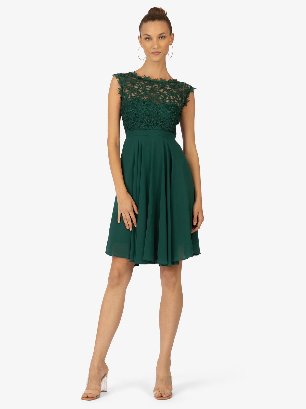 KRAIMOD Cocktailkleid aus Chiffon | dunkelgrün