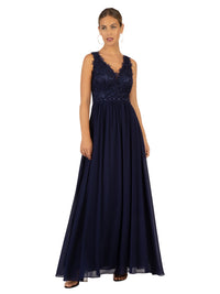 KRAIMOD Abendkleid aus Chiffon und Mesh mit Spitze | Navy