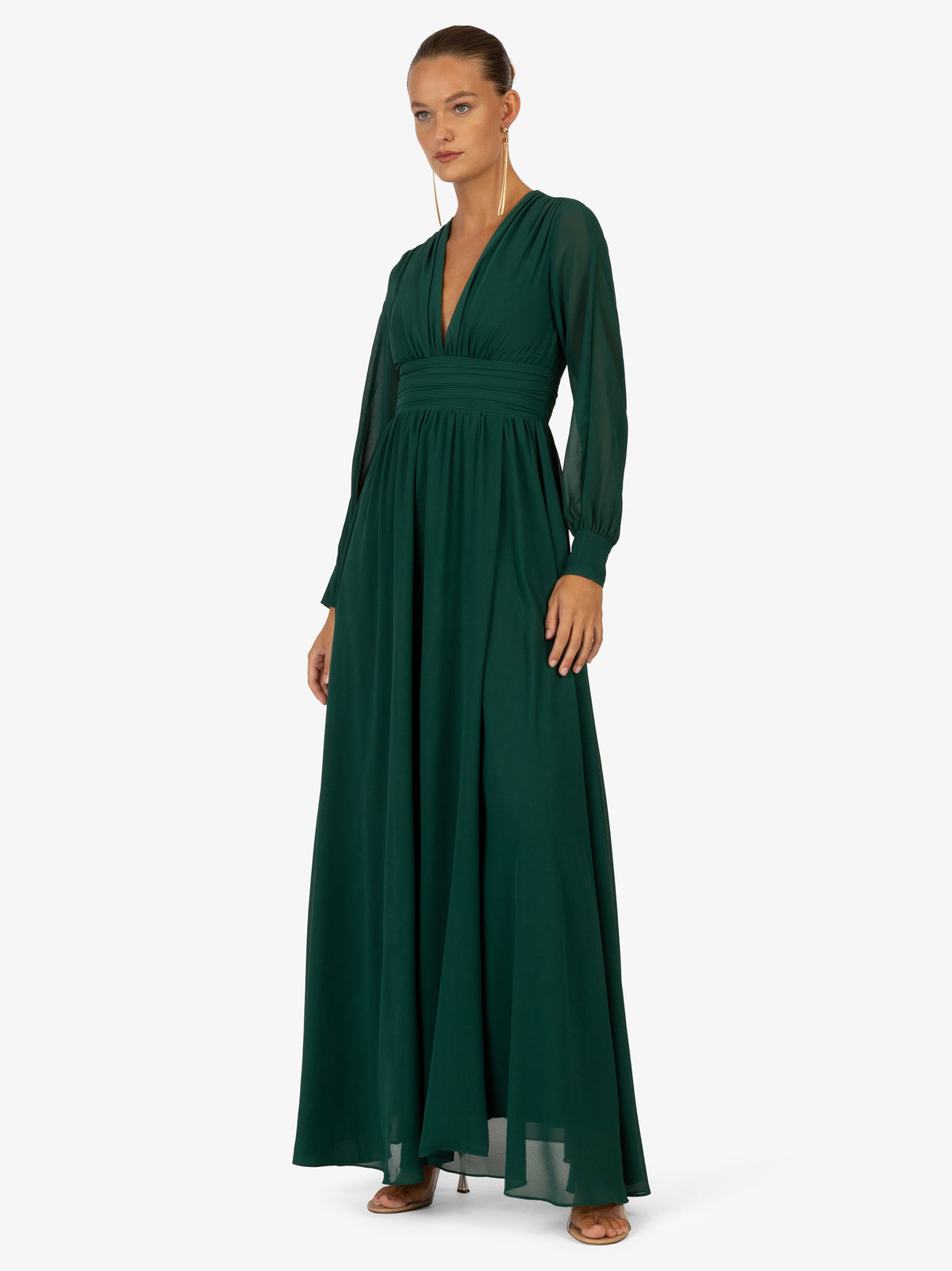 KRAIMOD Abendkleid mit geschlitzten lange Ärmeln | dunkelgrün