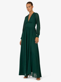 KRAIMOD Abendkleid mit geschlitzten lange Ärmeln | dunkelgrün