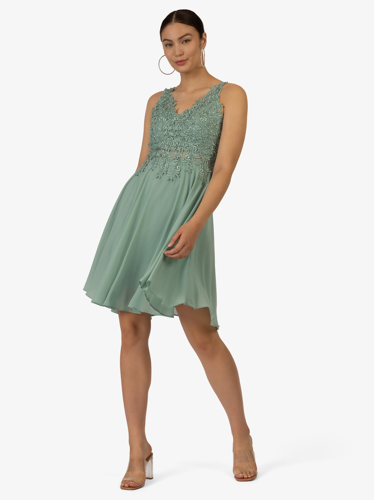 KRAIMOD Cocktailkleid aus Chiffon, Mesh und Spitze | hellgrün