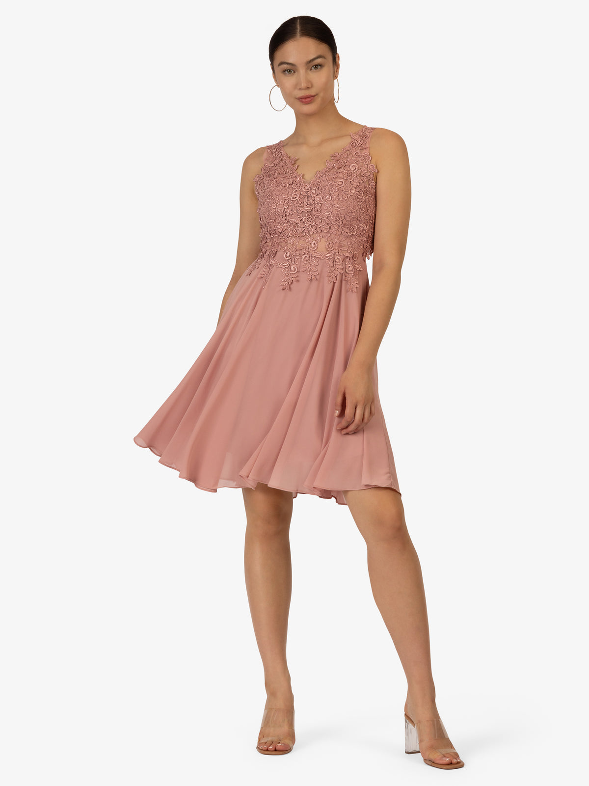 KRAIMOD Cocktailkleid aus Chiffon, Mesh und Spitze | hellpink