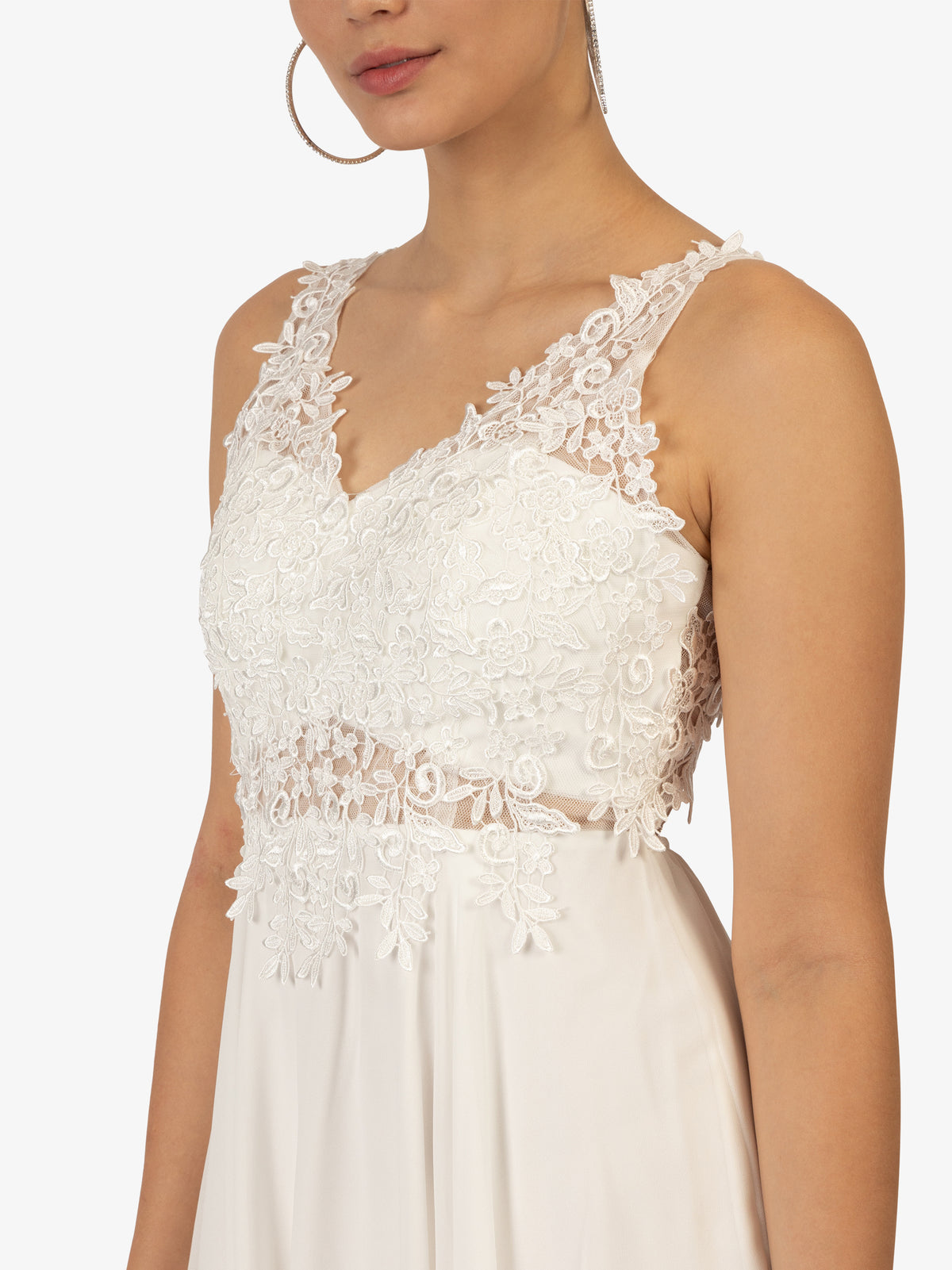 KRAIMOD Cocktailkleid aus Chiffon, Mesh und Spitze | weiß