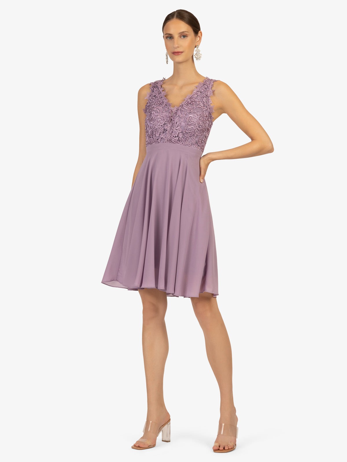 KRAIMOD Cocktailkleid mit weitem Chiffon-Rockpart | lavendel