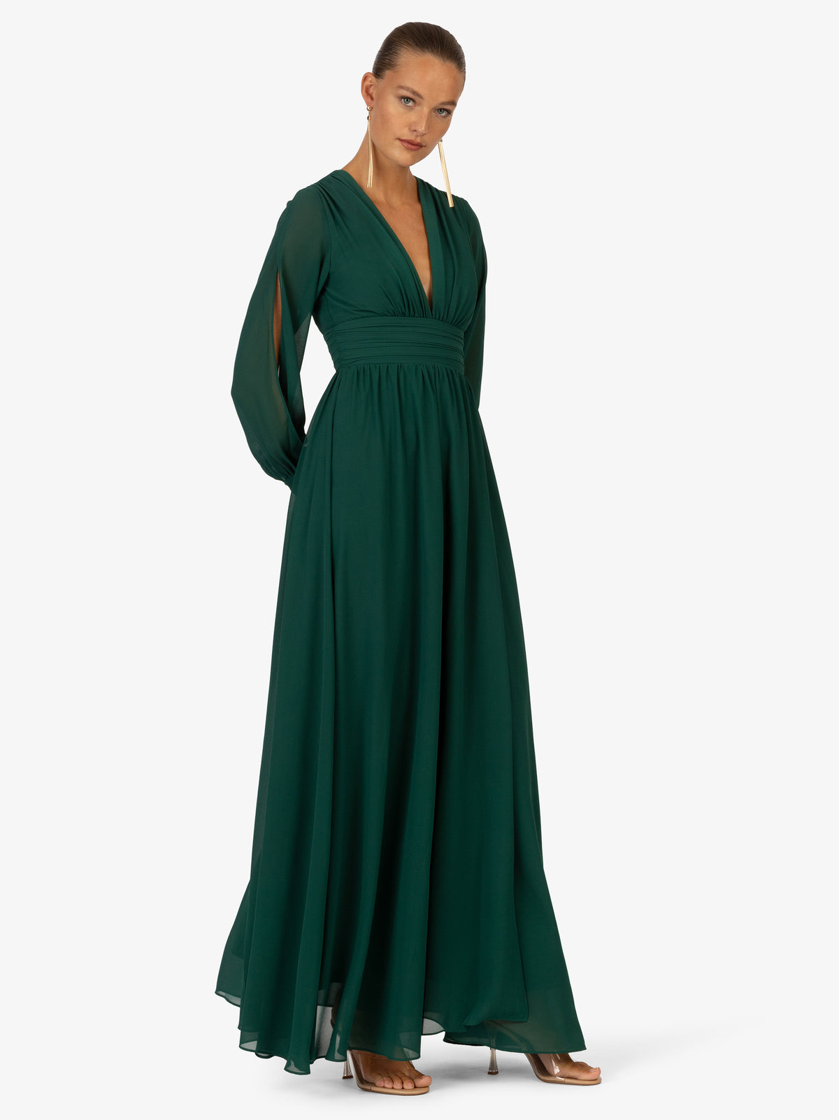 KRAIMOD Abendkleid mit geschlitzten lange Ärmeln | dunkelgrün