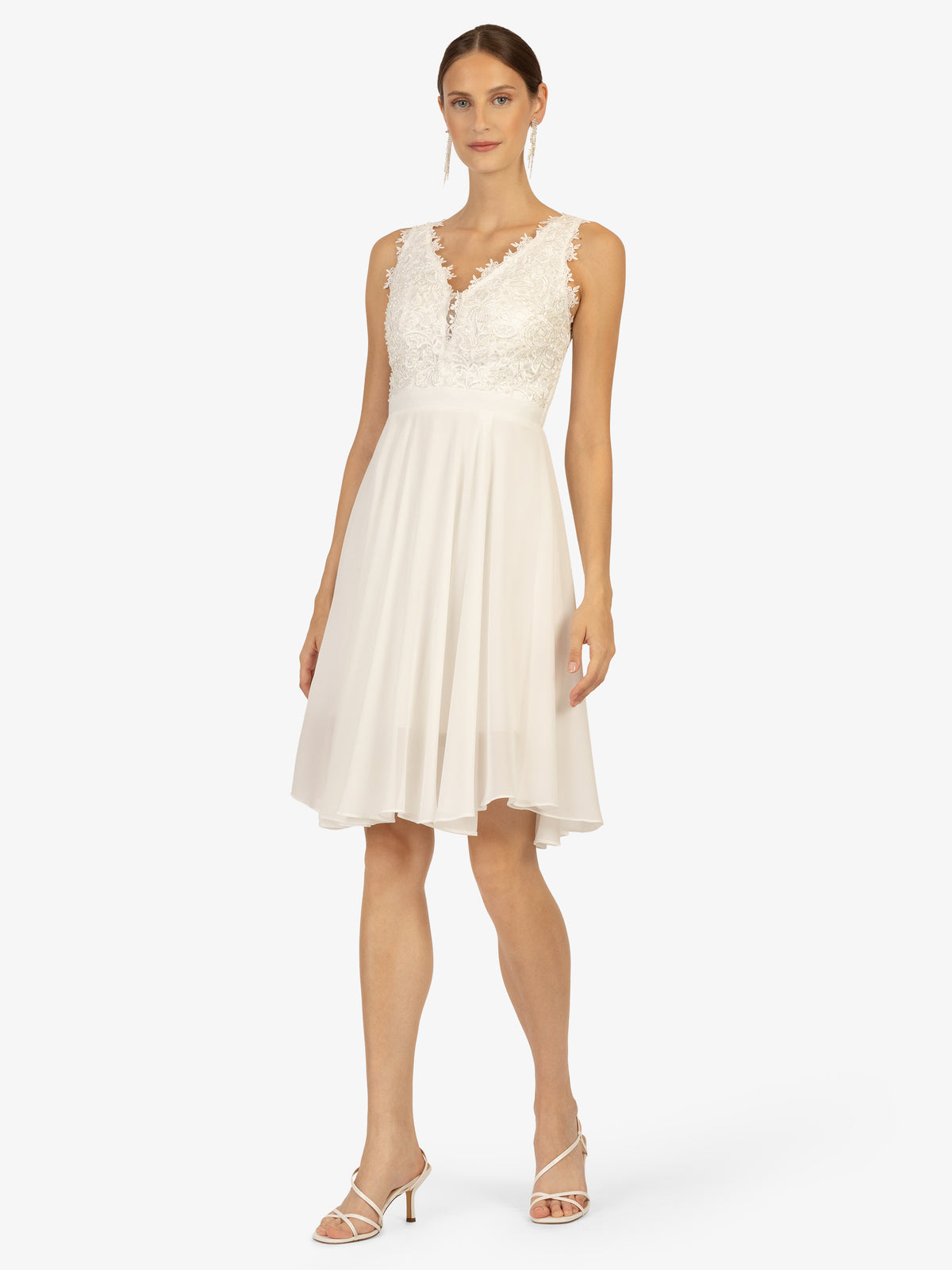 KRAIMOD Cocktailkleid mit weitem Rockpart aus zartem Chiffon | weiß