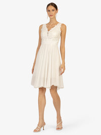 KRAIMOD Cocktailkleid mit weitem Rockpart aus zartem Chiffon | weiß
