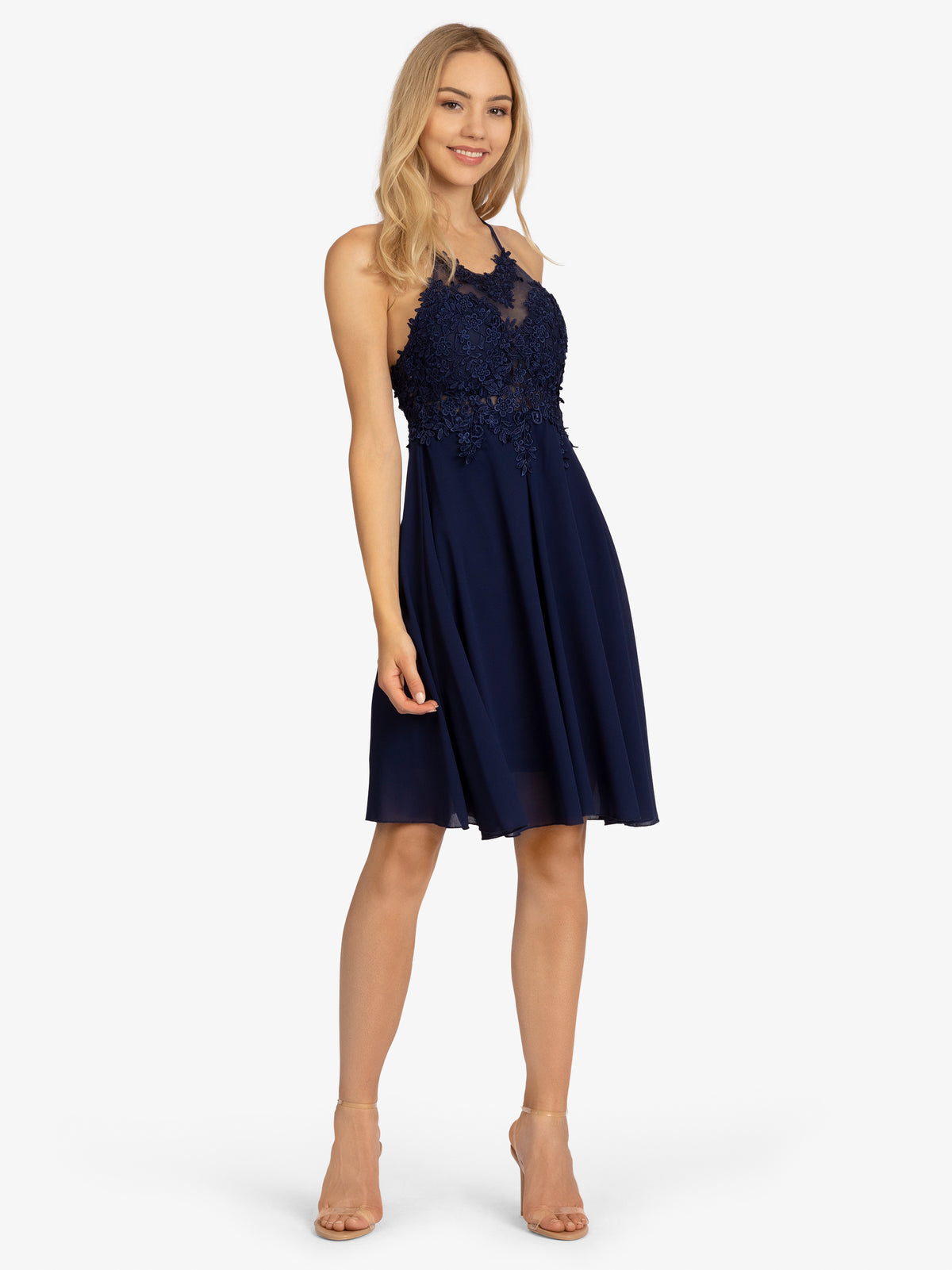 KRAIMOD Cocktailkleid aus Chiffon und Spitze | navy