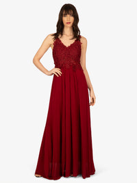 KRAIMOD Abendkleid aus Chiffon und Mesh | bordeaux
