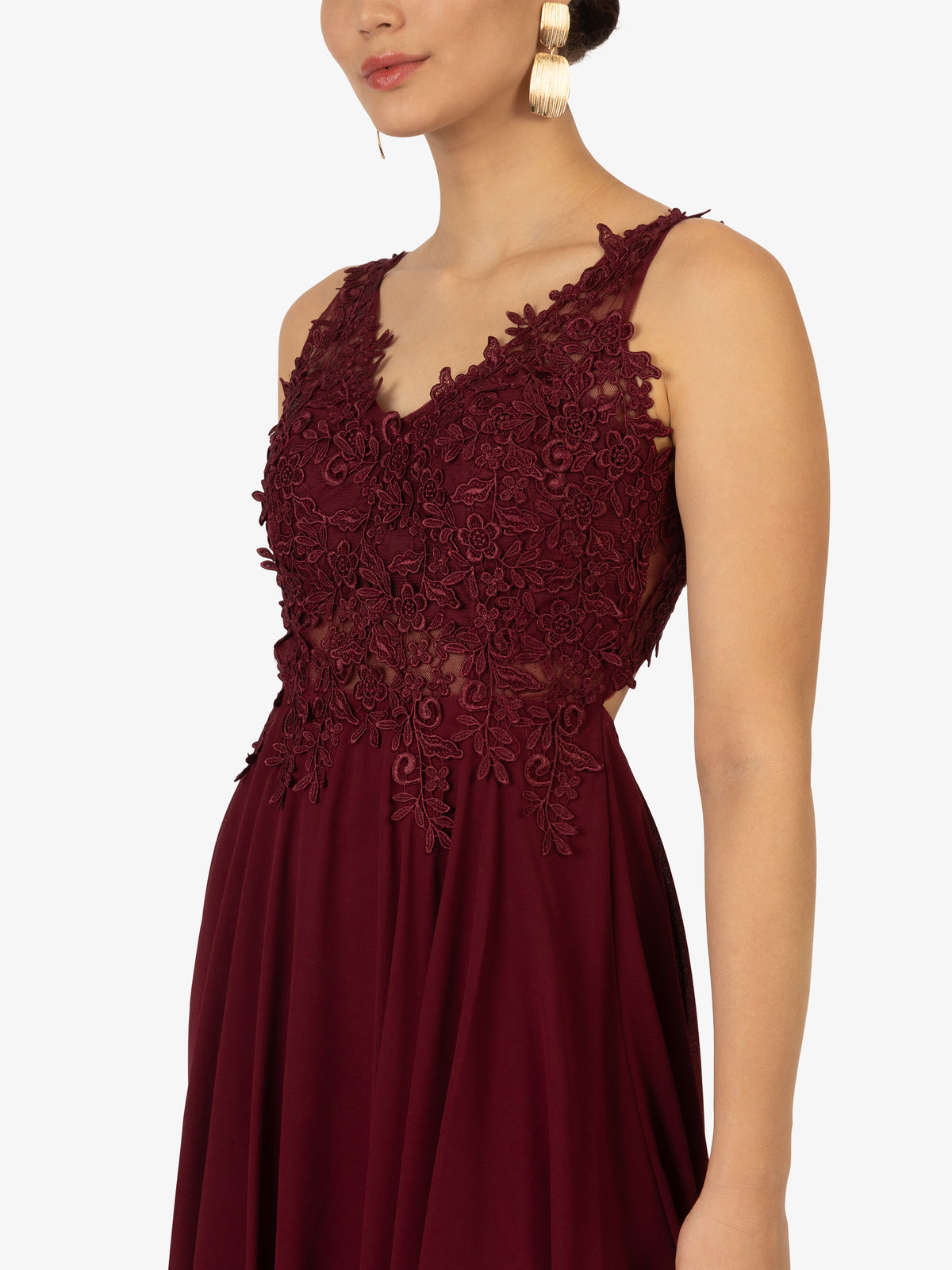 KRAIMOD Cocktailkleid aus Chiffon, Mesh und Spitze | bordeaux