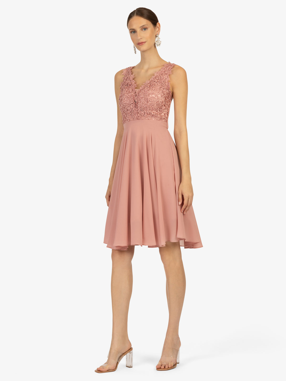 KRAIMOD Cocktailkleid mit weitem Chiffon-Rockpart  | altrosa