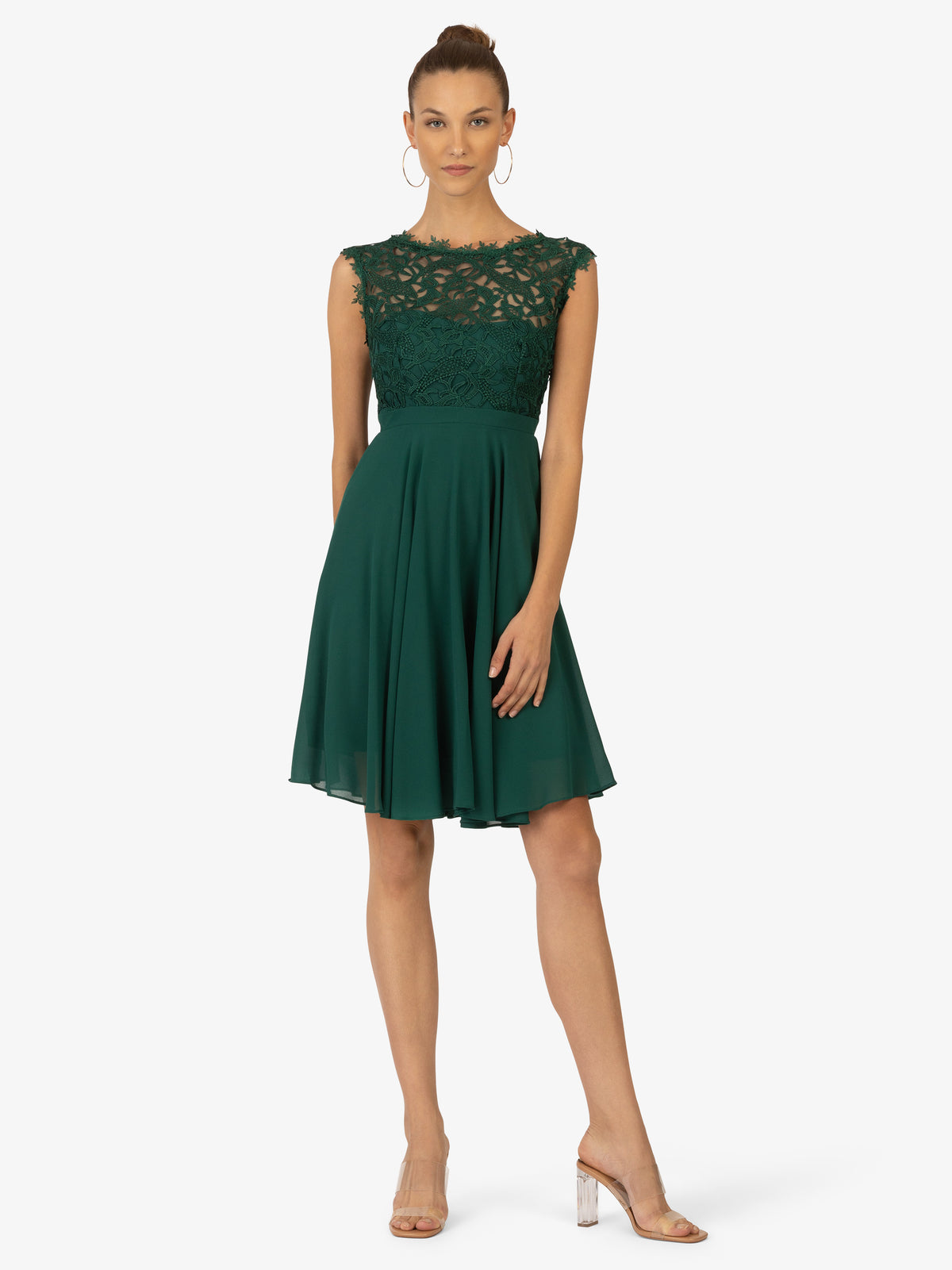 KRAIMOD Cocktailkleid aus Chiffon | dunkelgrün
