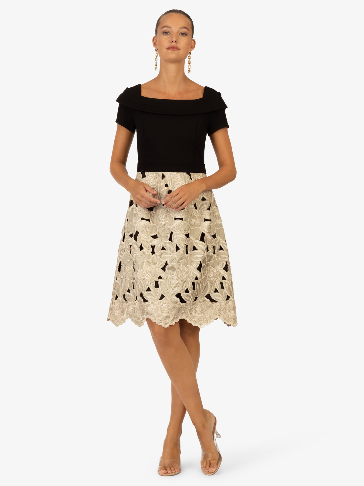 KRAIMOD Cocktailkleid im Blumen-Design | black-gold