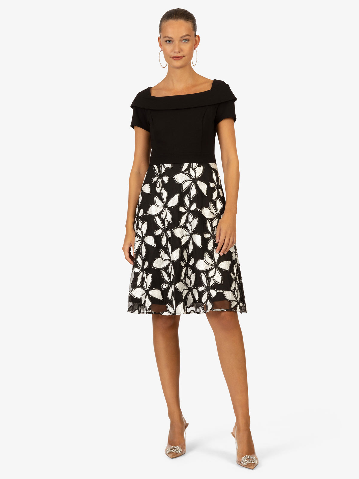 KRAIMOD Cocktailkleid mit Carmen-Ausschnitt | black-white