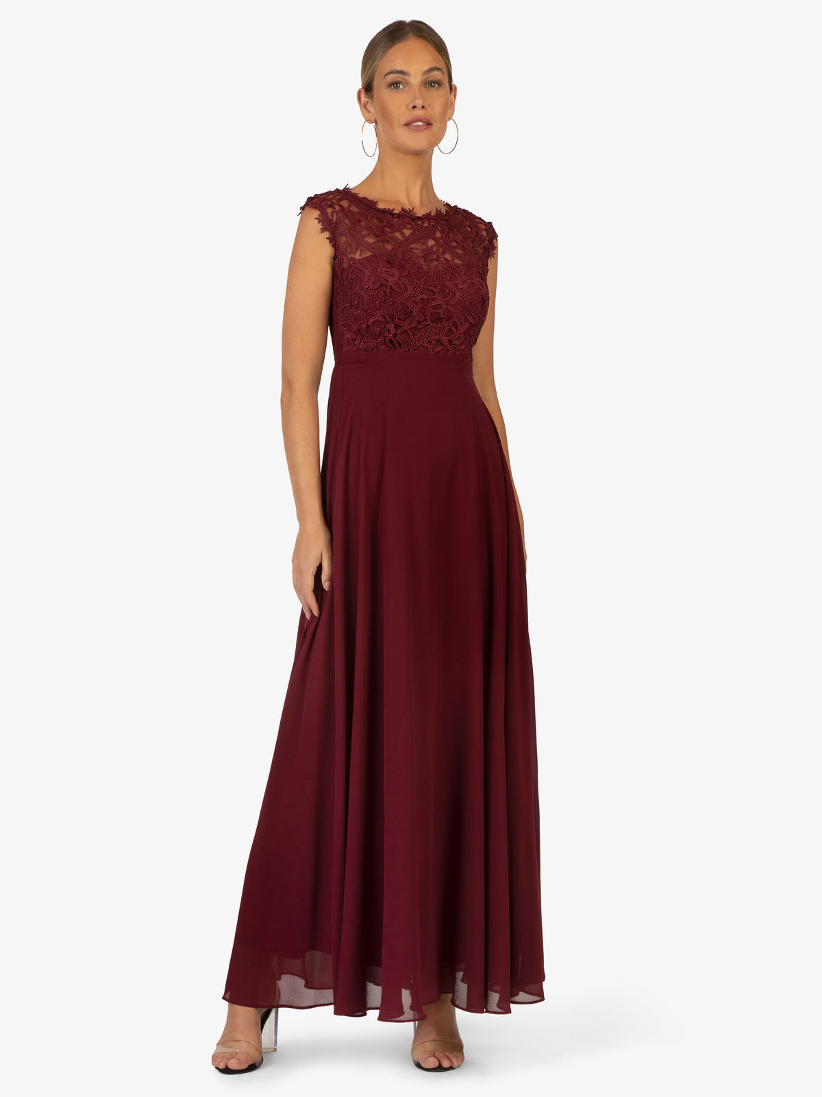 KRAIMOD Elegantes Abendkleid mit Chiffon und Mesh | Bordeaux