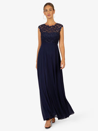 KRAIMOD Elegantes Abendkleid mit Chiffon und Mesh mit Spitze | Blue