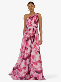 KRAIMOD Abendkleid allover mit großen Blüten | pink-weiss