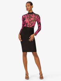 KRAIMOD Bandagekleid mit floralem Muster | schwarz-pink